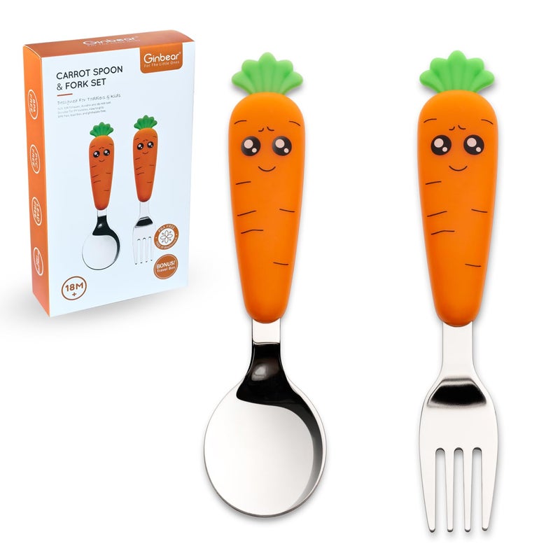 Ginbear Toddler Utensils with Case, Non-toxic Kids Spoons and Forks for Ages 18 Months+, Cute Child Flatware Set - Image 1